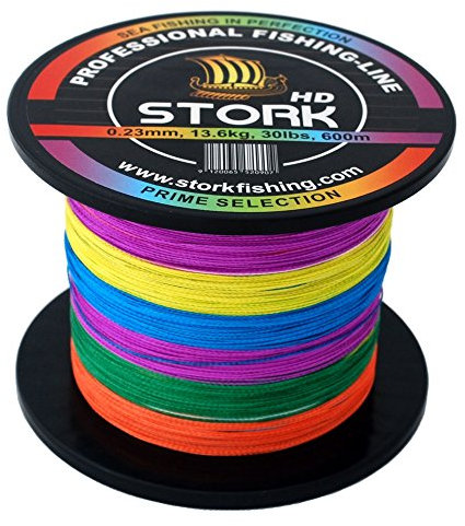 Stork HD, 4-Fach geflochtene Angelschnur 600m (Multicolor, 20 lbs / 9.1 kg / 0.19 mm)