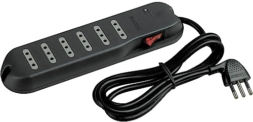 BTicino 3630GBF Ciabatta Multipresa a 6 Uscite con Interruttore Luminoso, 2200 W, 250 V, Nero