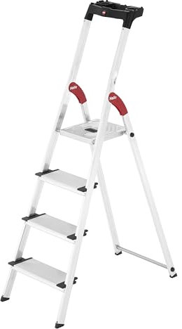 Hailo 5_8816-001 001-Escalera de Tijera de Aluminio Ancho XXL EasyClix (6 peldaños), Gris