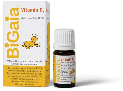 BiGaia Tropfen Plus Vitamin D3, 10ml, mit natürlichem Milchsäurebakterium L. reuteri zur Unterstützung der Darmflora, für Säuglinge ab Geburt