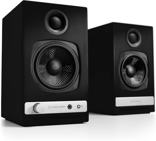Audioengine A2 HD Wireless Speaker | Lautsprecher für Desktop-Monitor | Heim-Musiksystem aptX HD Bluetooth, 60W Powered Bücherregal-Stereo-Lautsprecher (Schwarz)