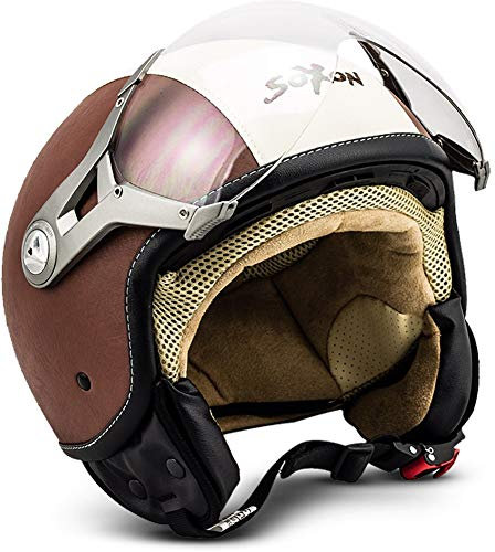SOXON® SP-325 „Vintage“ · Jet-Helm · Motorrad-Helm Roller-Helm Scooter-Helm Moped Mofa-Helm Chopper Retro Vespa Vintage Pilot Biker Helmet · ECE 22.05 Visier Schnellverschluss Tasche XL (61-62cm)