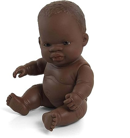 Miniland – Muñeca bebé Africana Niña de Vinilo Suave de 21cm con rasgos étnicos y sexuado para el Aprendizaje de la Diversidad con Suave y Agradable Perfume. Colección de Diferentes etnias y sexos.