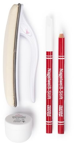 Manoa Cristal Nail Polish Set – Nagelpflege-Set mit Glanzpuder (50 g), Textil-Polierer & Nagelweißstift – Für natürlichen Glanz & French-Look