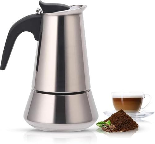 Caffettiera italiana | 6 tazze | Caffettiera caffè espresso per piani di cottura a induzione, a gas e vetroceramica | per caffè espresso | acciaio inossidabile | lavabile in lavastoviglie
