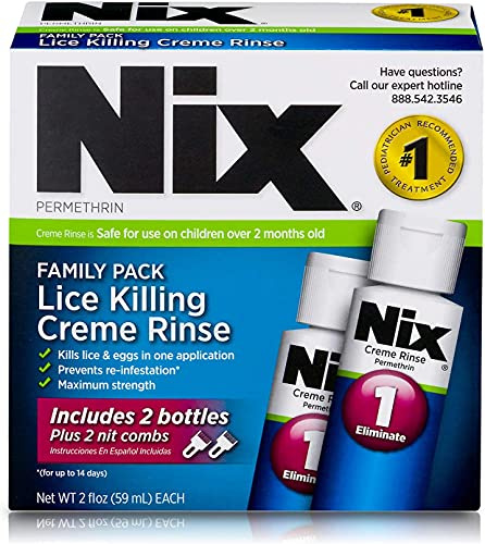 Nix Lice Killing Crème Rinse Family Pack, 4 Fl Oz Nix Crème Rinse and 2 Nit Combs (Pack of 1)