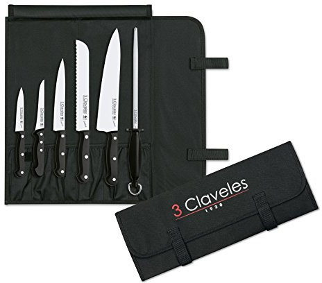 3 Claveles Juego, 5 Cuchillos + Chaira + Estuche de Transporte, Línea Uniblock, Acero Inoxidable, Negro, 0 cm