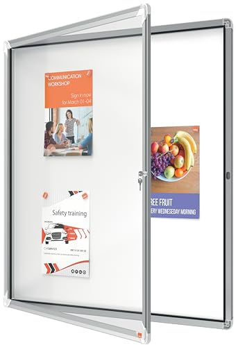 Nobo Vitrine d'Affichage - Tableau d'Affichage Magnétique Extérieur Verrouillable, 12 x A4, Premium Plus, Blanc, 1902581, Argent/Blanc