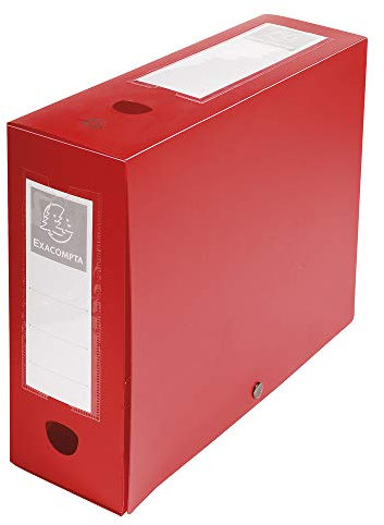 Exacompta - Réf. 59935E - 1 Boîte d'archives à pression en polypropylène opaque - Dos 100 mm - Porte étiquettes sur les 2 faces - Pour format A4 - Dimensions 25 x 33 cm - Couleur rouge - livrée à plat