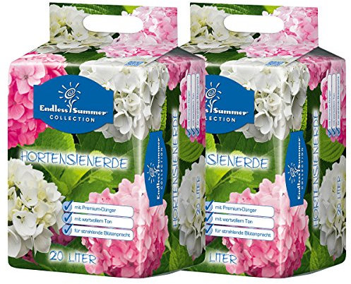 Floragard Endless Summer 114826 Terreau d'hortensias Rose/Blanc 2 x 20 l • pour Plantation et rempotage • pour Plantation de parterres et de Pots • pour hortensias Blancs, Roses et Roses • avec