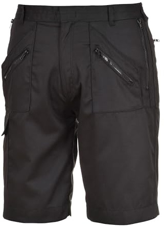 Portwest S889 Action Shorts Mens Workwear Cargo Shorts Kingsmill Polycotton 245g Hardwearing Twin Stitched Multi Pocket Tradesman Builder Mechanic Engineer Construction Warehouse Summer, Black, L
