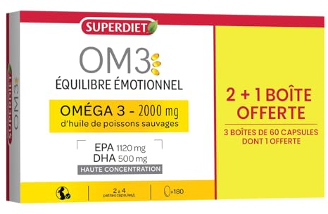 OM3 - Équilibre Émotionnel Formule Originale - Huile de poissons concentrée à 90% d'Oméga-3-Format économique -3x60 capsules