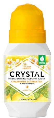 Mineral Roll on Vegan Deodorant for Women and Men, Chamomile & Green Tea - 2.25 fl. oz. (Packaging May Vary)