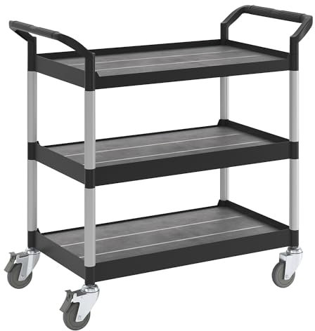 T-EQUIP PSC-130 Kunststoffwagen, 3 Etagen, LxBxH: 850 mm x 480 mm x 1000 mm, Tragfähigkeit 250 kg, Schwarz
