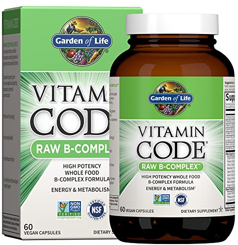 Garden of Life Vitamin B Complex, 60 Vegan Capsules, High Potency Vitamins for Energy & Metabolism with B6, Folate & B12 as Methylcobalamin Plus Probiotics