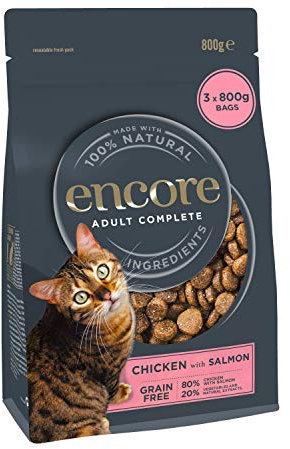 Encore High Protein Complete and Grain Free Dry Cat Food for Adult Cats, Chicken and Salmon 2.4kg
