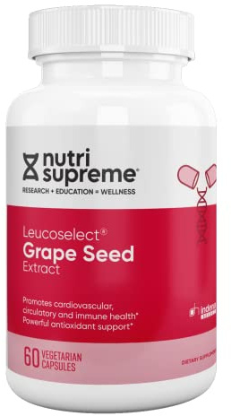 Nutri Supreme Grapeseed Extract Leucoselect, Polyphenols for Super Antioxidant Support, Cardiovascular Health, Kosher Certified 60 Capsules