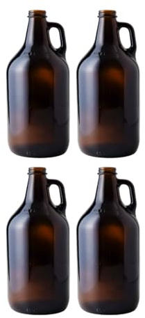 True Fabrications 1/2 Gallon Brown Beer Growler with poly seal caps, Reusable, Has Uv Protection (Pack of 4)