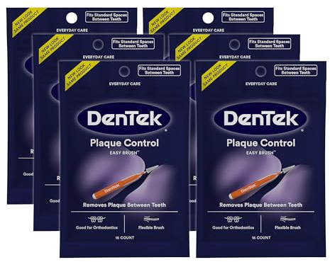 DenTek Easy Brush, Interdental Brushes for Cleaning Between Teeth, Safe for Braces & Dental Work, 16 Count, Pack of 6