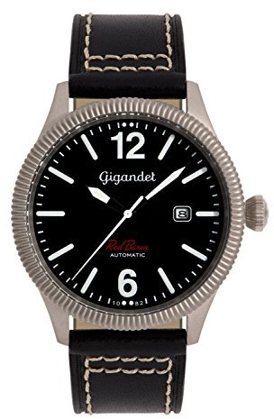 Gigandet Herrenuhr Automatik Analog mit Lederarmband schwarz Red Baron G8-008
