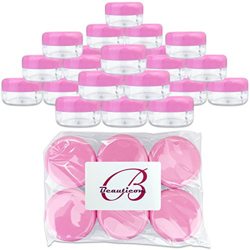 Beauticom 15 gram/15ml Empty Clear Small Round Travel Container Jars with Lids for Make Up Powders, Eyeshadow Pigments, Lotions, Creams, Lip Balm, Lip Gloss, Samples (24 Pieces, Pink Lid)