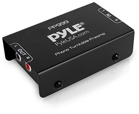 Pyle Préamplificateur Phono - Mini Préampli Audio Stéréo pour Phonographe avec Entrée RCA, Sortie RCA et Fonctionnement à Faible Bruit - Alimenté par Un Adaptateur 12V DC - Noir