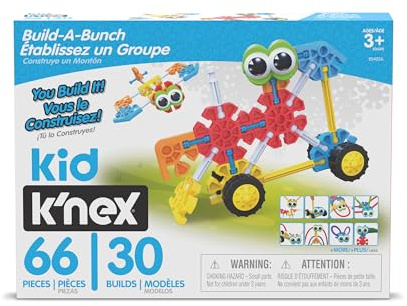 Kid K'NEX, Juego Build A Bunch, Basic Fun, 85422A, modelos de vehículos y personajes animales de juguete para juegos creativos, juguetes de construcción aptos para niños y niñas de a partir de 3 años