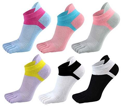 Women Toe Socks 5 Finger Low Cut No Show Wicking Cotton Athletic 6 Pack