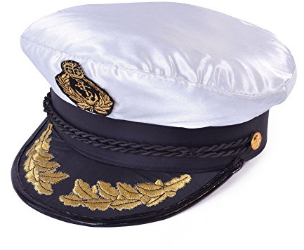 Deluxe White & Black Captain Cap (Pack of 1) - Perfect Accessory for Boating, Yachting, Cruising, Uniforms, World Book Day, & More Halloween Halloween