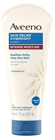 Aveeno Skin Relief Overnight Intense Moisture Cream with Triple Oat Complex & Natural Shea Butter, Therapeutic Dimethicone Skin Protectant for Dry Itchy Skin Relief, Fragrance- & Steroid-Free, 7.3 oz