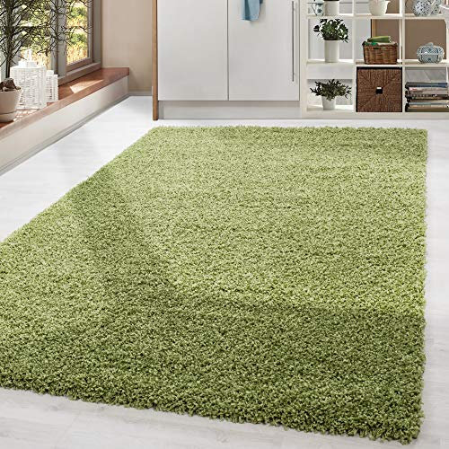 HomebyHome Shaggy Teppich Läufer Flur 60 x 110 cm - Shaggy Teppich Hochflor Grün Extra Weich und Flauschig - Bettvorleger Teppiche für Schlafzimmer - Waschbarer Küchenläufer - Carpet, Halı, Kilim