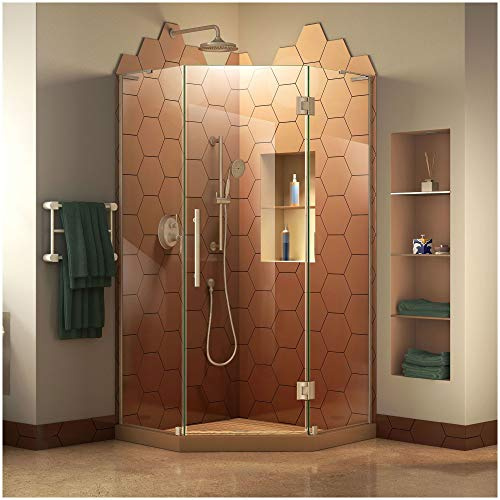 DreamLine Prism Plus 38 in. x 72 in. Frameless Neo-Angle Hinged Shower Enclosure in Brushed Nickel, SHEN-2638380-04