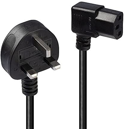 Lindy 1m UK Mains 3 Pin Plug to IEC C13 Right Angled Power Cable, Black