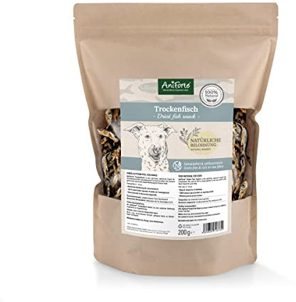 AniForte Trockenfisch für Hunde 200g – Natürliche Hunde Leckerlis mit Omega 3, Sprotten Hundesnack, Fischnack, Kauartikel in wiederverschließbarer Tüte