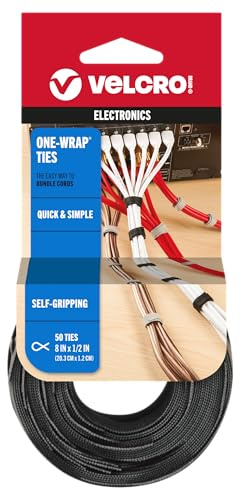 VELCRO Brand ONE WRAP Thin Ties | Strong & Reusable | Perfect for Fastening Wires & Organizing Cords | Black & Gray, 8 x 1/2-Inch | 25 Black + 25 Gray Ties
