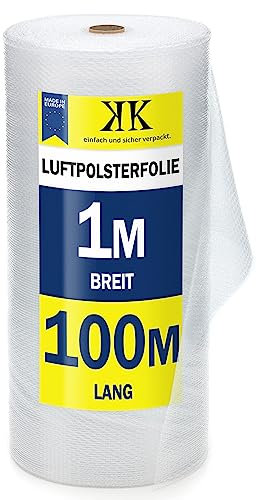 KK Verpackungen 2X Rollen Luftpolsterfolie 100 cm x 100m, Qualität - 50my