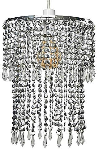 MiniSun | Modern Crystal Jewel Effect Ceiling Light Shade | Pendant Lights, Home Décor & Improvement Essential | 220mm Shade Width