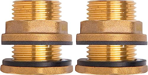 RAINPAL BBF020 LF Compliant Brass Bulkhead Tank Fitting (Double Female 1/2” NPT and Male 3/4 NH Garden Hose Threaded, 4 oz each) (2)