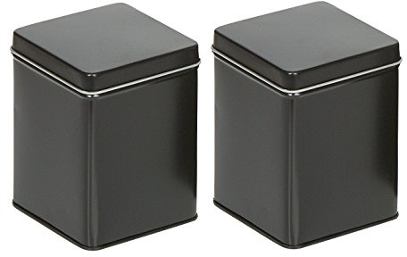 mikken # 42113# 2 latas de té (para 100 g dosificadores, tarros Incluye 2 Etiquetas para rotular, Metal, Negro, 7.6 x 7.6 x 10 cm