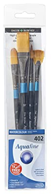 Daler Rowney, Set of 4 Watercolour Brushes, Aquafine 402, Handmade Black handle Short handle