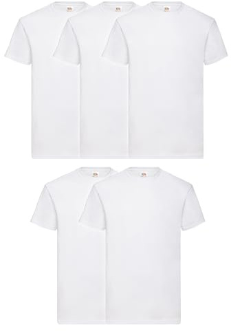 Fruit of The Loom, Confezione da 5 Magliette Leggere Bianco L
