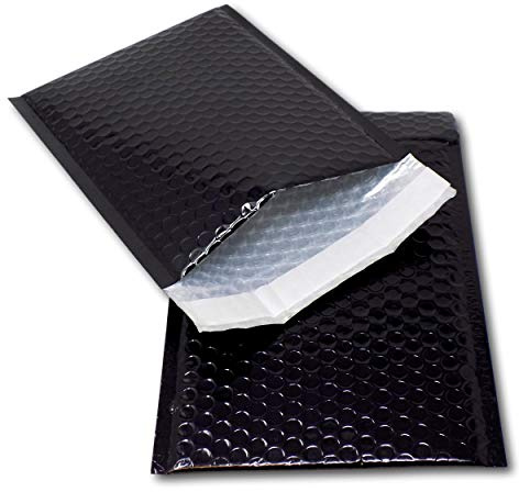 EPOSGEAR 10 Black Shiny Metallic Foil Bubble Padded Bag Mailing Envelopes - Perfect for Marketing, Promotions or and Alternative to Gift wrap (A5 / C5 (DVD) - 250mm x 180mm)