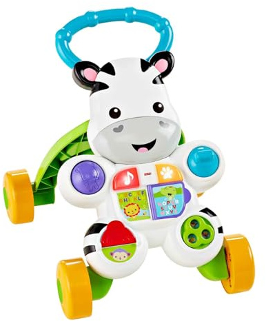 Fisher-Price Lern mit mir - Zebra Lauflernwagen, musikalisches Aktivitäts- und Gehspielzeug mit Lerninhalten, ab 6 Monaten, Version: Spanisch, DLD87