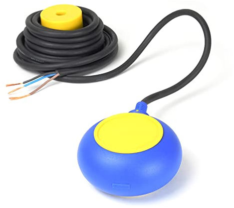Wiltec Schwimmerschalter für Pumpen, 230VAC 16A Rund, Pegelschalter für Tauchpumpen, Wechsler mit 5 m Kabel
