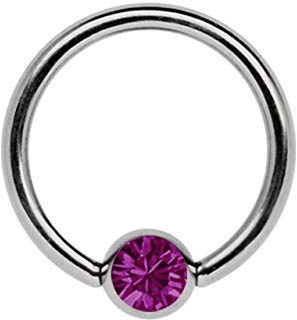 Titanio Anillo 1,2 mm como Aro Labial, Pendiente de Oreja,Piercing Íntimo, Piercing de Tabique o Piercing de Pecho, con 4mm Plano Piedra, en Muchos Colores y Talla Elegible - Lila, Morado
