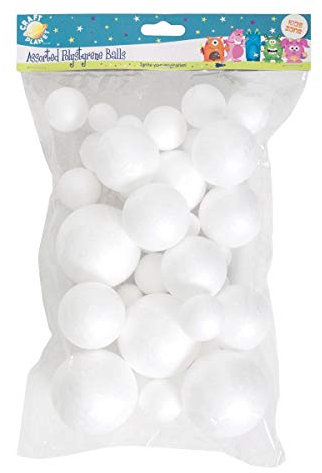 Craft Planet Polystyrene Balls 40 Pieces, White, Assorted Sizes, for Arts and Crafts, Kids, Kids, Basic Shapes, Perfect Base, Decoupage, Painting, Bauble-Making