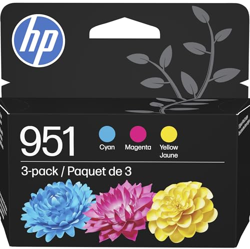 HP 951 Cyan, Magenta, Yellow Ink Cartridges (3 Pack) | Works with OfficeJet 8600, OfficeJet Pro 251dw, 276dw, 8100, 8610, 8620, 8630 | Eligible for Instant Ink | CR314FN