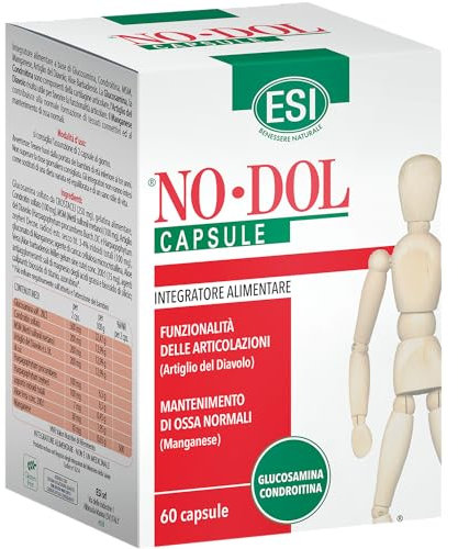 ESI - No-Dol, Integratore Alimentare a Base di Glucosamina e Condroitina, con Artiglio del Diavolo e Aloe Vera, a Sostegno delle Articolazioni e Cartilagini, Senza Glutine, 60 Capsule