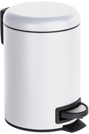 WENKO Pattumiera a pedale Leman, 3 litri, con inserto estraibile, in acciaio verniciato, 17x25x22.5 cm, Bianco opaco