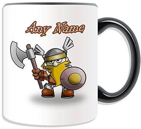 Personalised Gift - Viking Warrior Mug (Fairy Tale Design Theme, Colour Options) - Any Name/Message on Your Unique - Axe Shield Helmet